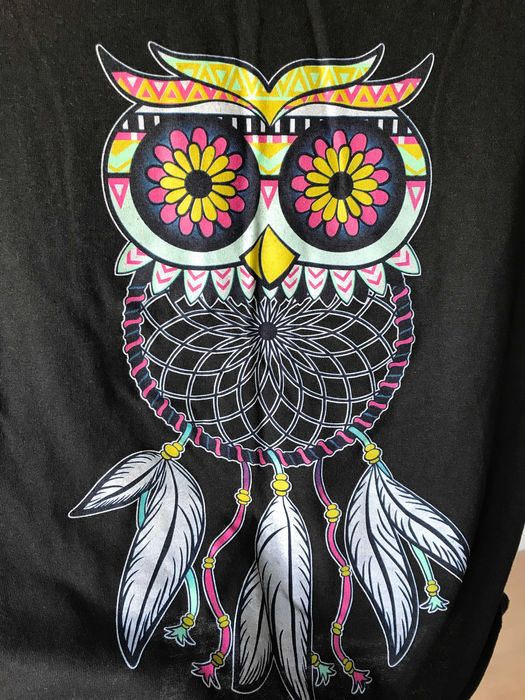 Tricou negru cu desen bufniță Tricou Frekans de vară pentru femei