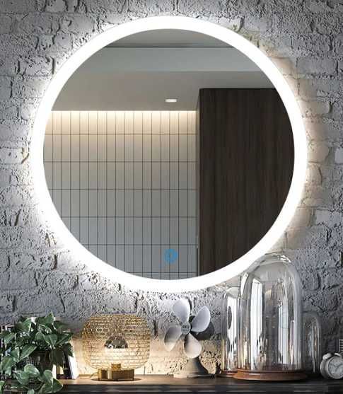 Oglindă Rotundă, 80 x 80 cm, Model Decorativ cu Margine Fină