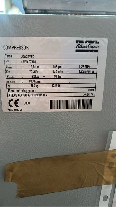 Compresor cu surub 22 kw 4,22 mc/min