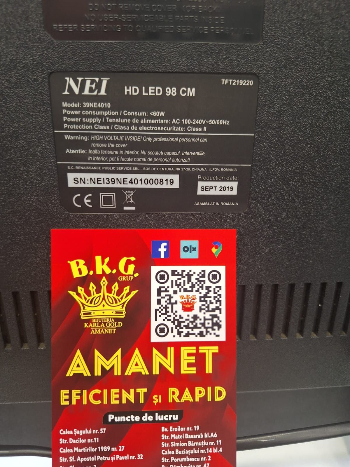 Tv NEI 98cm Amanet BKG