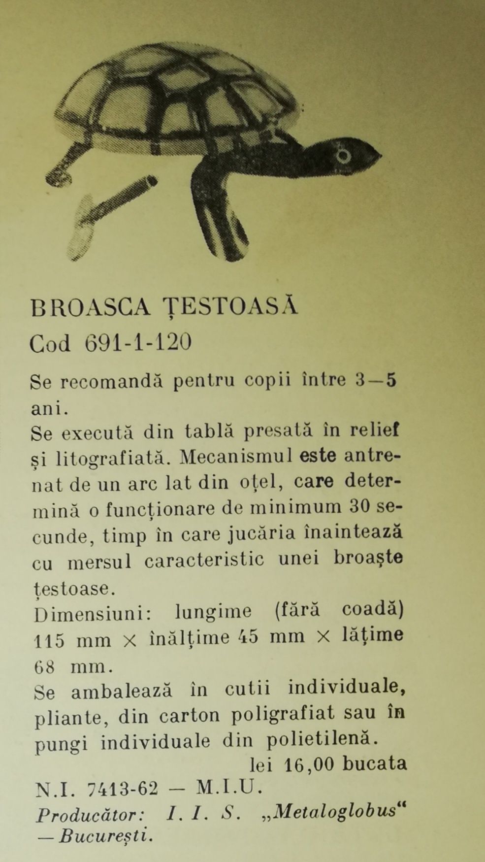 Broasca țestoasă Bucuria Copiilor jucarie veche românească de colecție