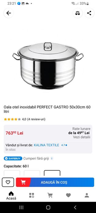 Cratiță Inox Profi 54 litrii (50 × 30 cm ),Ofertă 539 lei