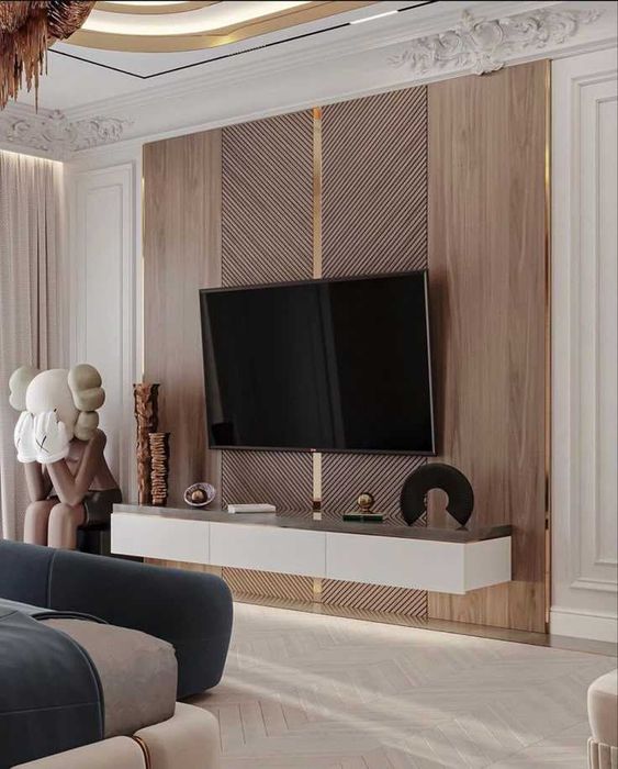 Тв зона декор | Tv zona dekor mebel, obshivka mdf, parta shkaf kamod