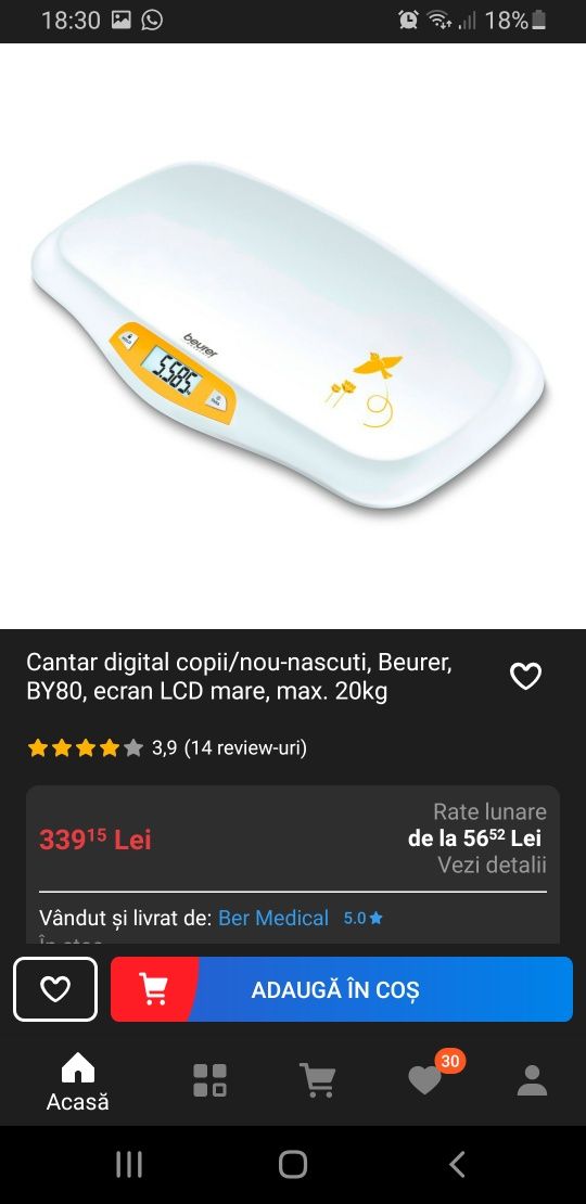 Cantar digital copii/bebelusi Beurer BY80 max. 20 kg