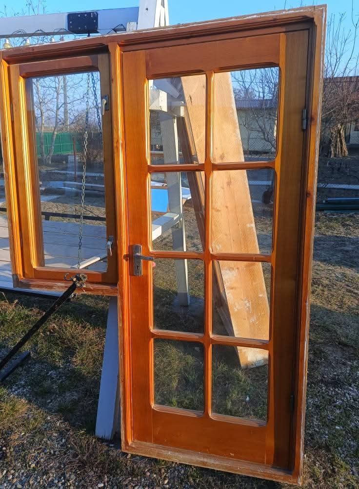 Ușă dublă cu geam dublu de brad, esență tare