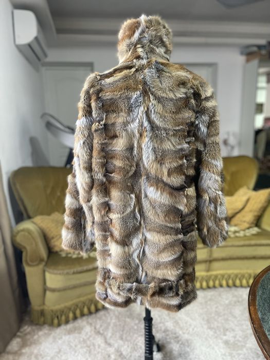 Blana naturala de vulpe cu insertii de piele naturala fina