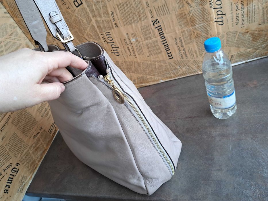 дамска чанта,Jil Sander,бежова,кожена торба-естествена кожа