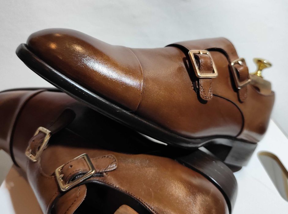 Pantofi monk 40.5 41 premium ZARA NOI piele naturala maro