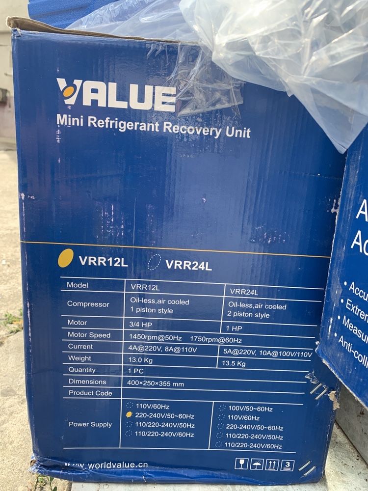 value vrr12l  Statie recuperare pompa recuperator freon nou