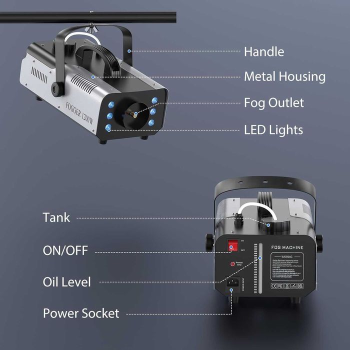 UKing 1200 W  машина за мъгла за външна употреба с 6 цветни светлини