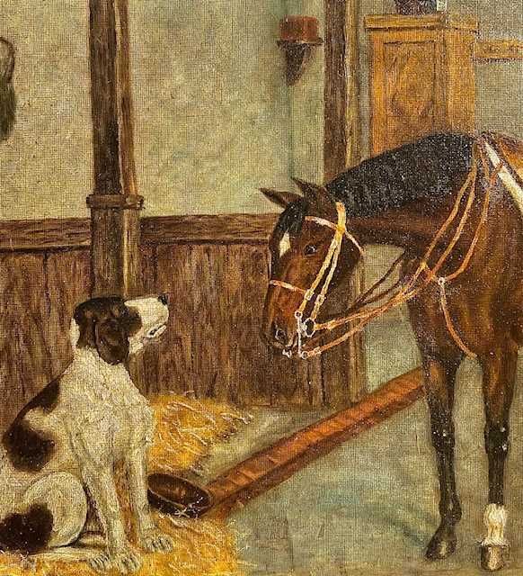 ”ANIMALE IN GRAJD” TABL0U f VECHI, ule/pânz/cart, semn. Ramma lemn.