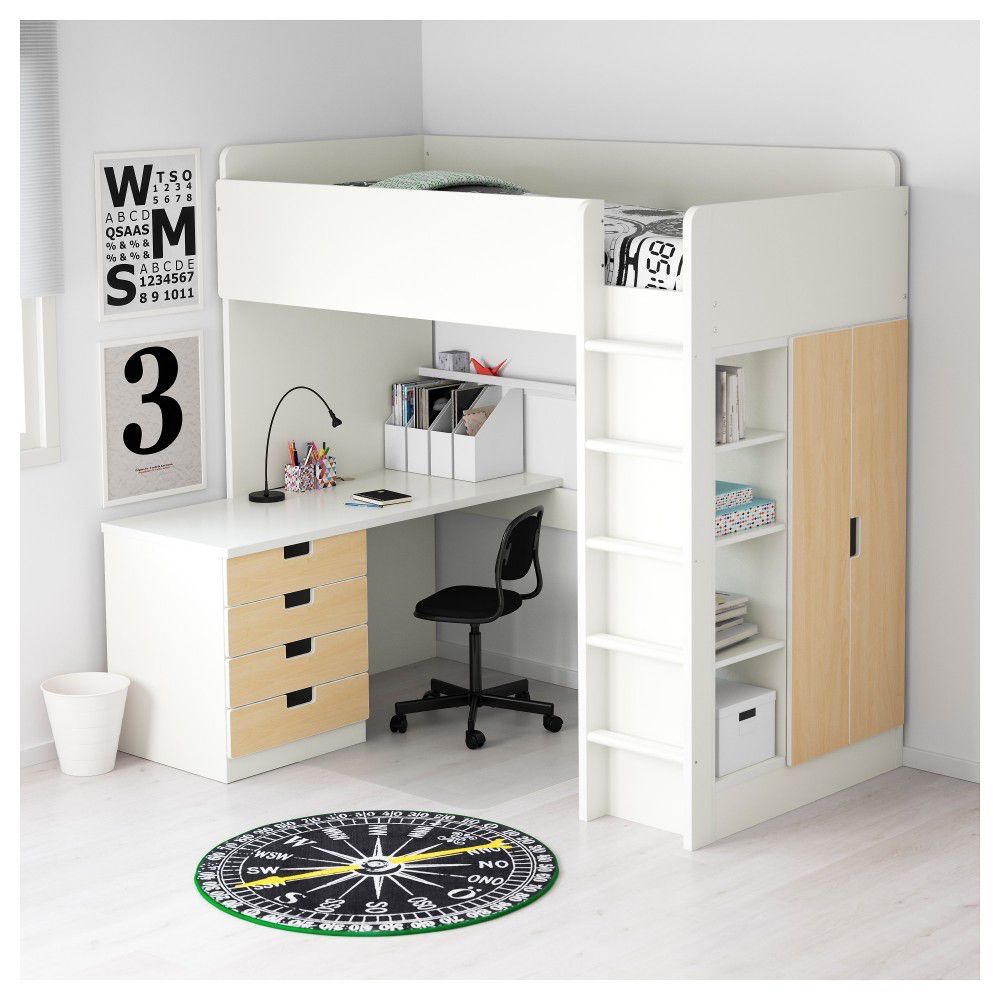 Детская кровать-чердак со столом и шкафом Икеа Стува, Ikea