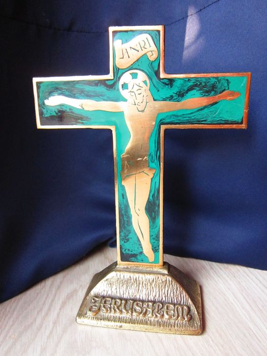 cadou rar fabricat in Ierusalim 1970 Cruce alama email verde smarald