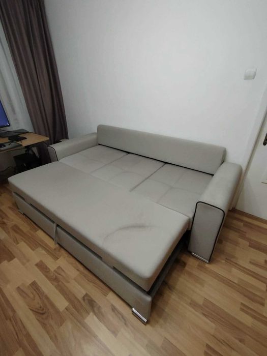 Canapea extensibila de dormit, culoare Gri, 3 perne, fara transport