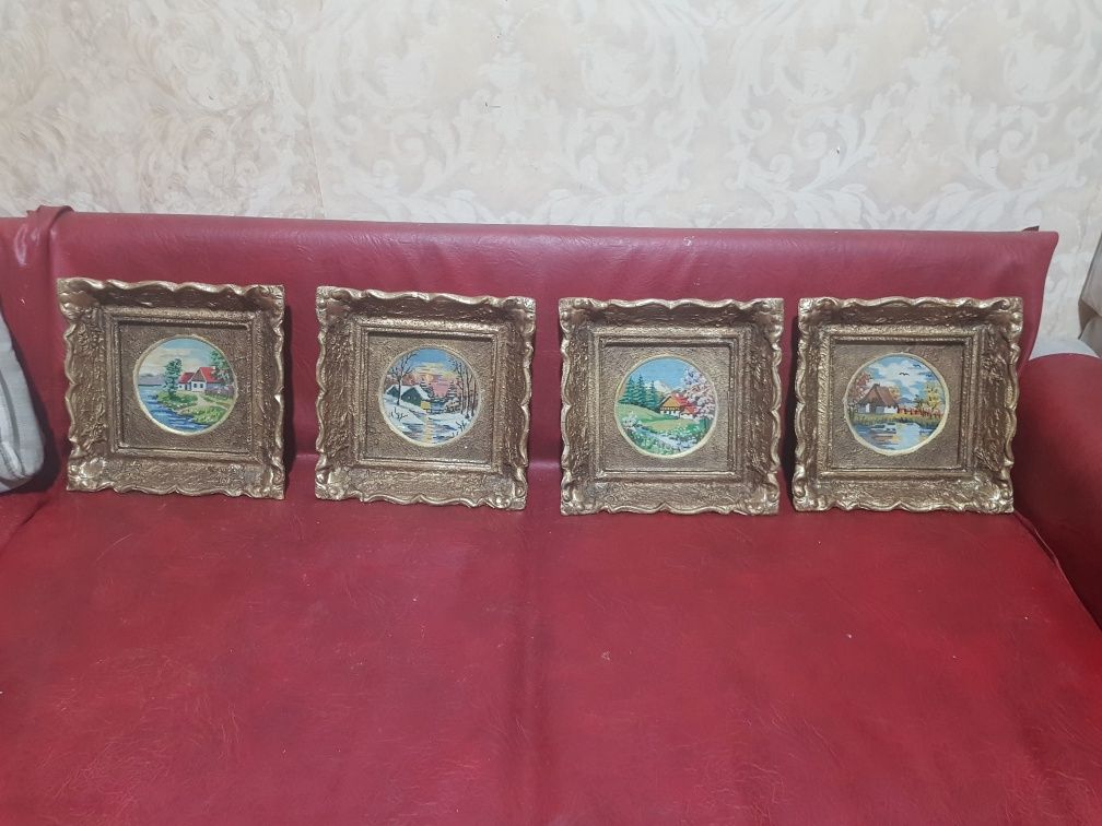Set patru tablouri mici goblen