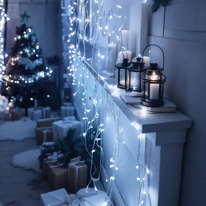 12метра Коледна Инсталация Висящи Лампи Тип Завеса