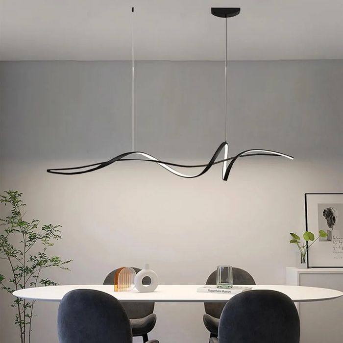 Черна LED висяща лампа за трапезария, висяща, димируема с дистанционно