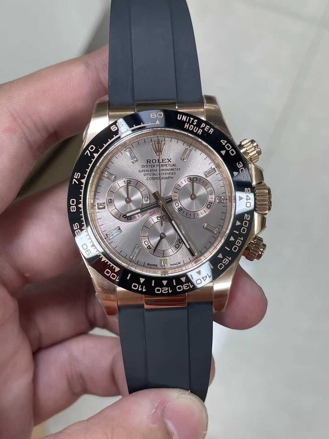 Rolex Daytona Rose Gold dial Baguette