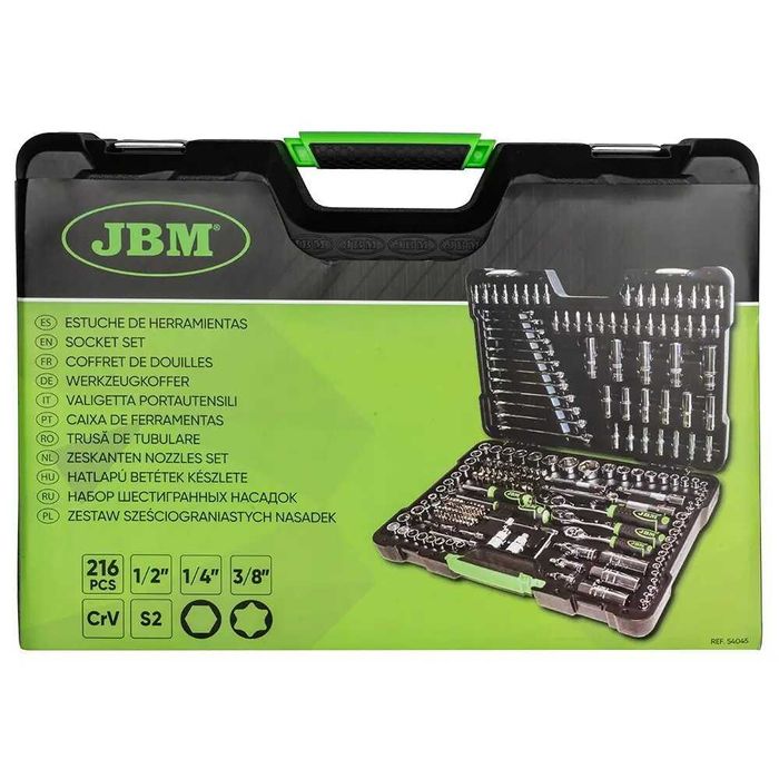 Комплект инструменти 216 части (тип гедоре) 1/4+3/8+1/2; JBM