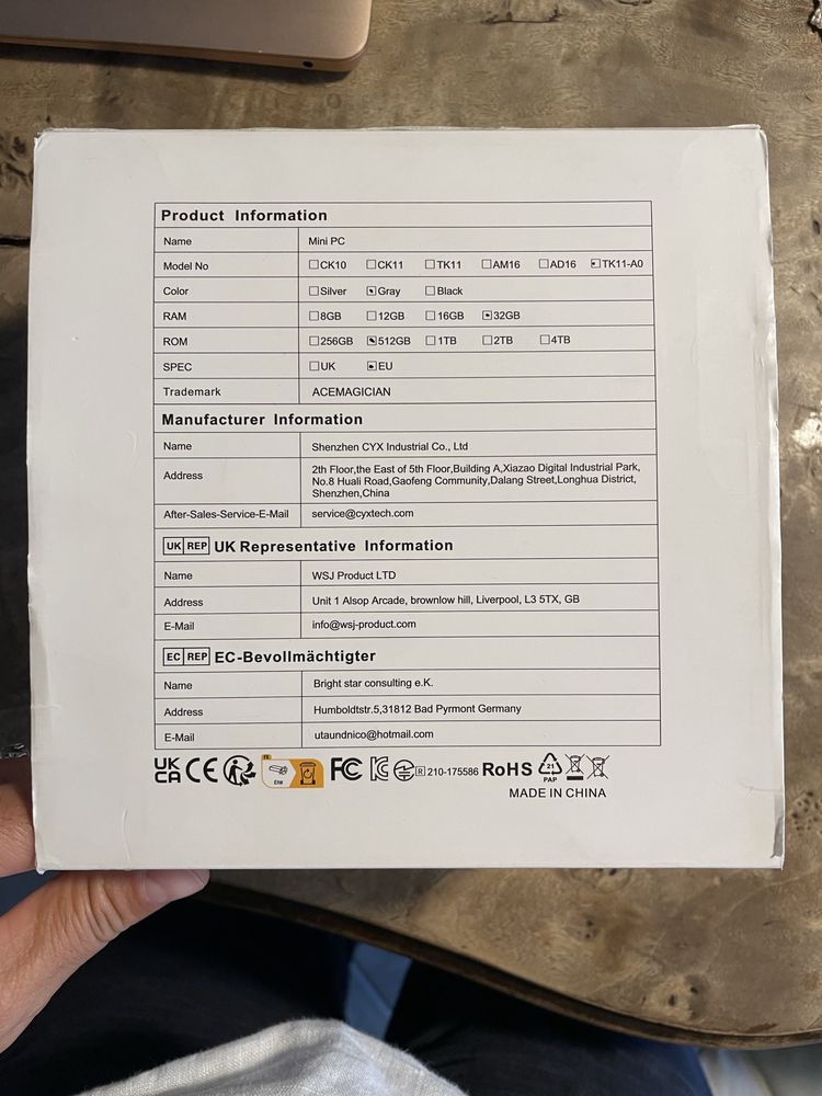 Mini PC Model No TK11-A0