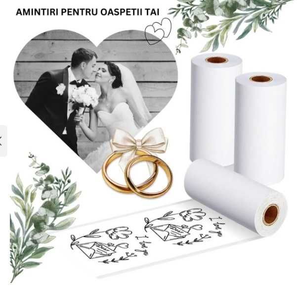 Mini imprimanta, Bluetooth, aplicatie telefon, termica, 3 role incluse