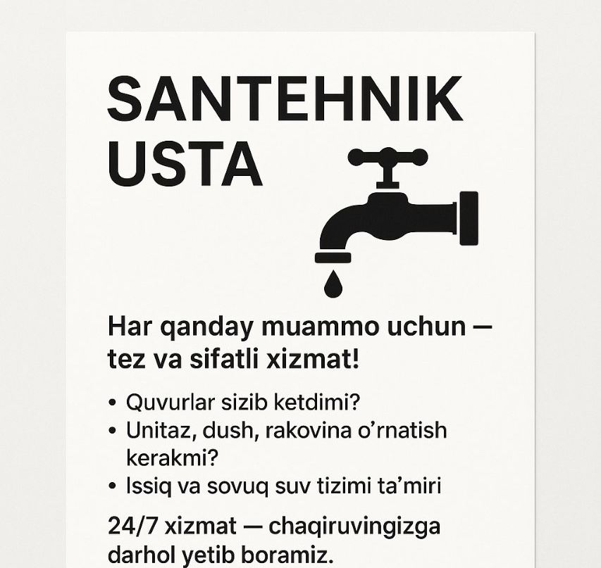 Услуга сантехника самарканде