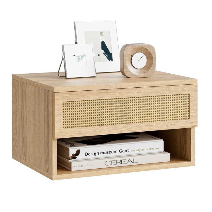 Noptieră Suspendată HEYZOEY Design Modern cu Sertar și Spațiu Deschis