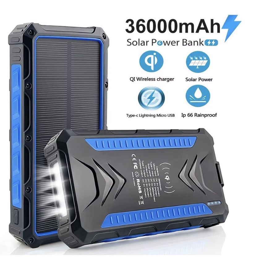Нови ! Соларна Power Bank 36000mAh Qi безжично зареждате
