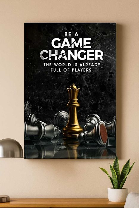 Tablou + Rama Canvas Game Changer Sah – 30x40 cm, decor motivational