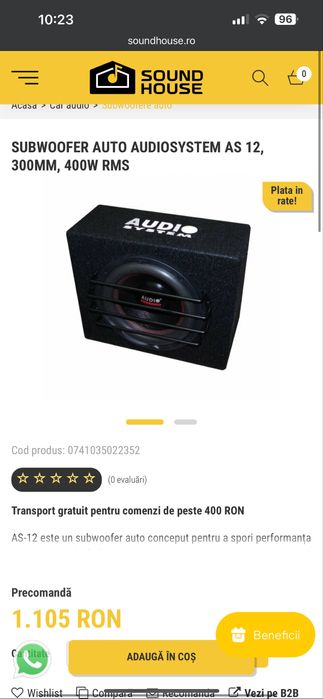 Subwoofer audio system 400w RMS mic si compact