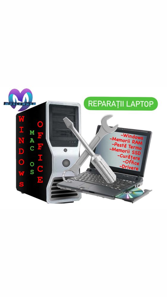 Reparații LAPTOP -Windows7/8/10/11- Office - Pastă - Curățare