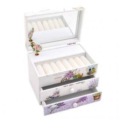 Музикална дървена кутийка за бижута с чекмеджета и огледало