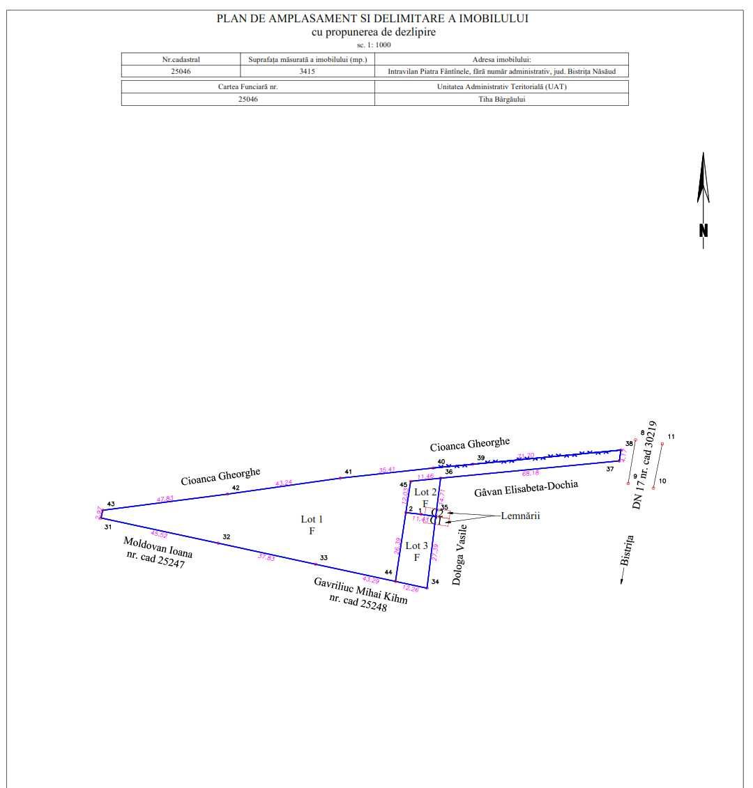 Teren 30 ari-Piatra Fantanele- acces direct sin DN 17-se poate parcela