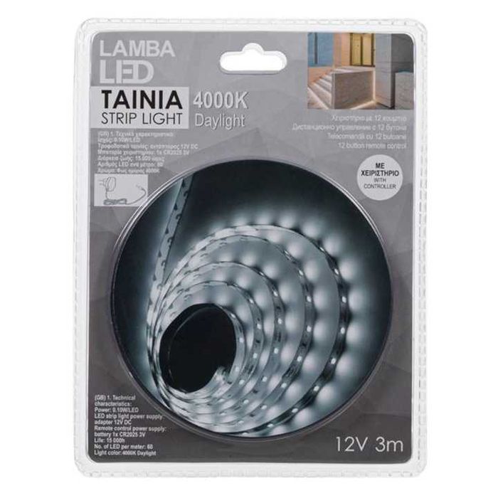 Banda LED cu telecomanda, autoadeziva, lumina alba, 3 m