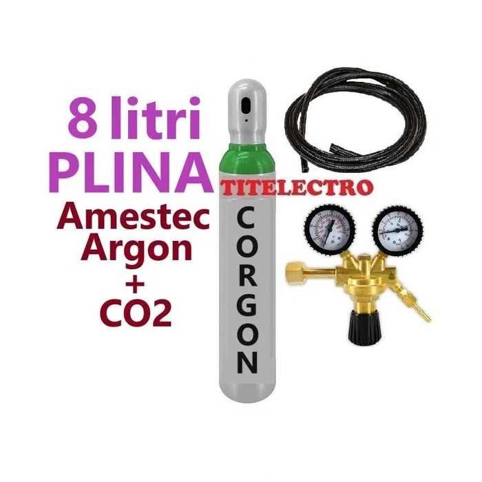 Butelie corgon Argon + CO2 8 litri PLINA + reductor Black + furtun gaz