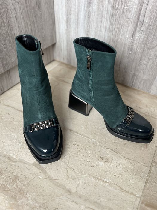 Боти S.Barski от естествен велур в зелен цвят