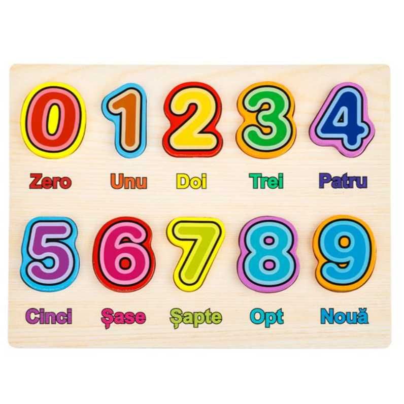 Puzzle educativ din lemn cu numere de la 0-9, 10 piese