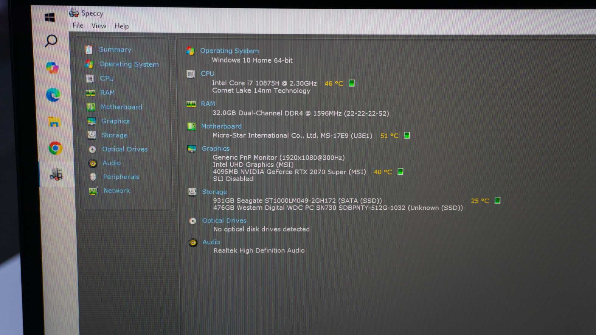 Laptop Gaming MSI Raider GE75 Intel I7 10gen RTX 2070 Super 300Hz 32GB