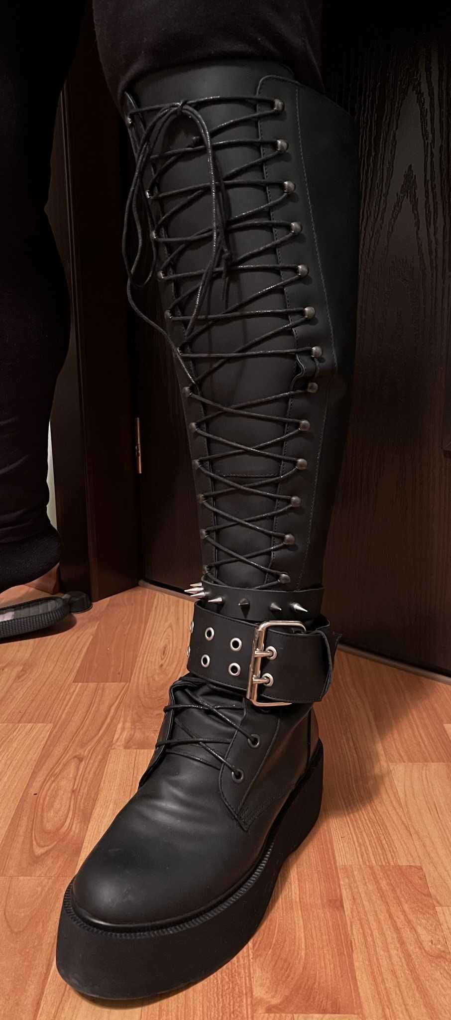 bocanci stil Rock,  din piele naturala neagra