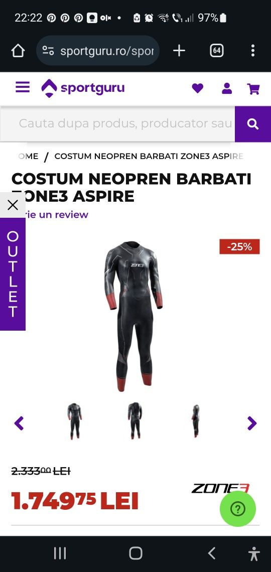 Costum Neopren bărbați Zone 3 Aspire Wetsuit -Negru -xl nou nouț