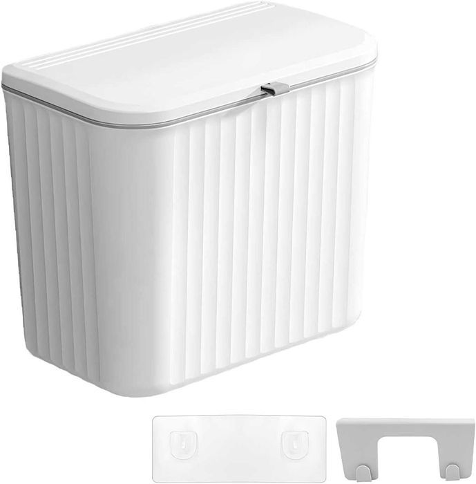 Cos de Gunoi 7L, cu Capac Glisant, Montare Perete, Alb