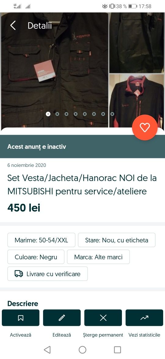 Set Vesta/Jacheta/Hanorac Noi de la MITSUBISHI pt service/atelier etc