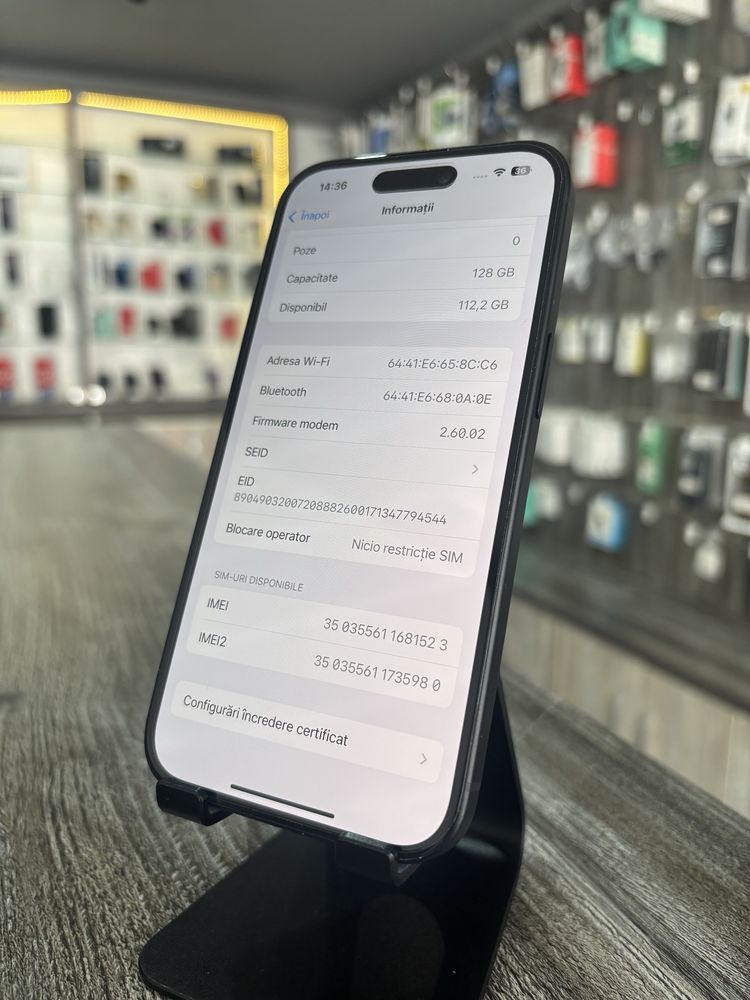 iPhone 15 Black, 128GB, Baterie 88%