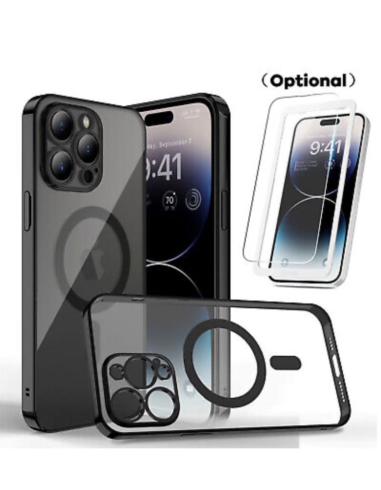 Husa Magneti Marble Clear + Folie Sticla Iphone 14/15/16E/PRO/MAX/PLUS