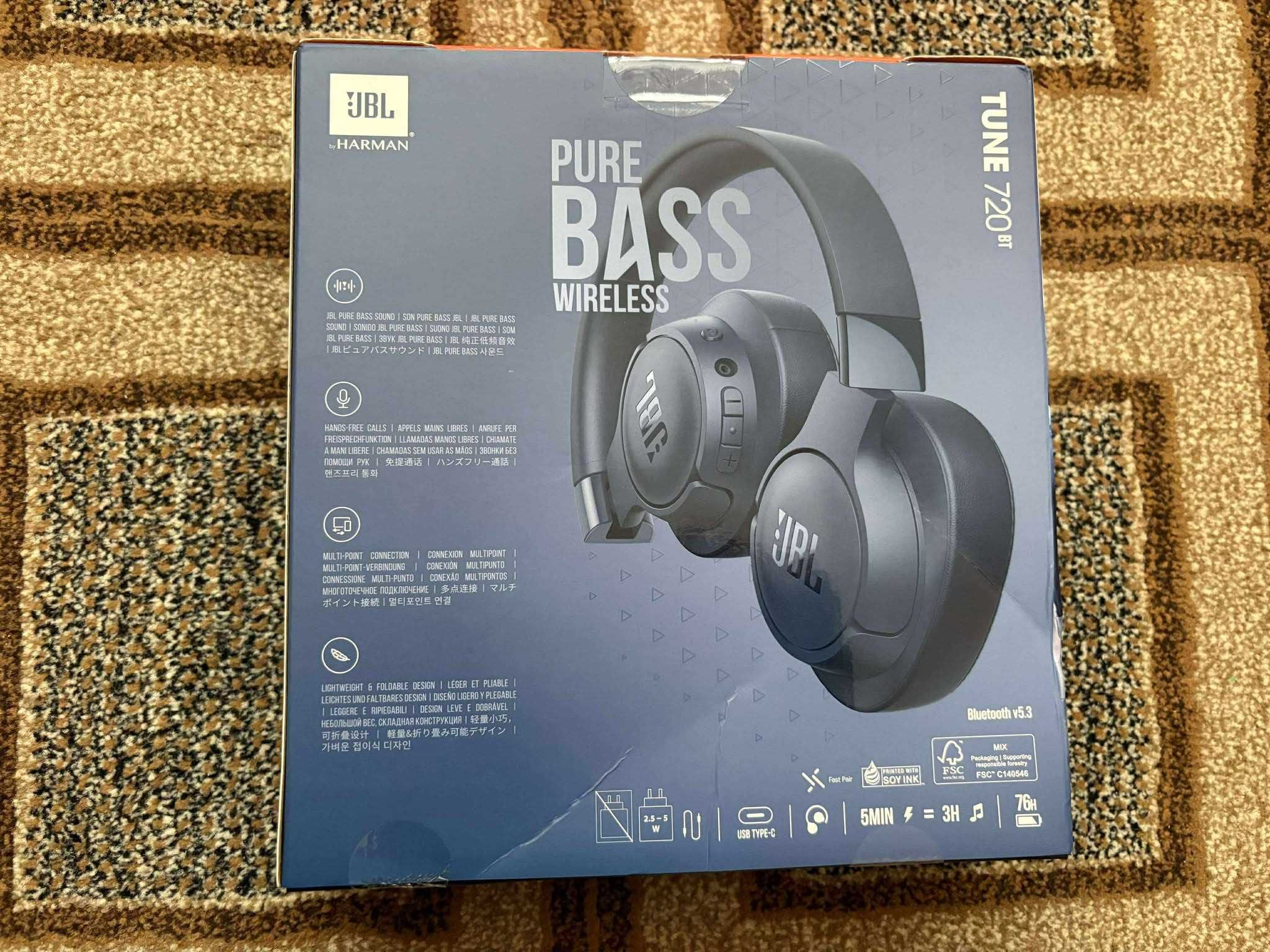 Casti audio wireless over-ear JBL Tune 720BT, JBL Pure Bass Sound