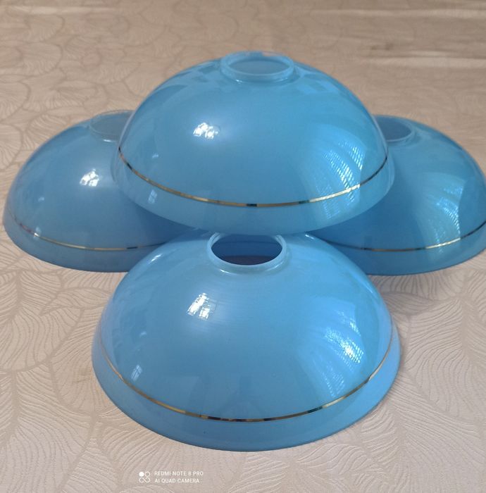 Abajur sticla, albastru cu auriu, E27, fi=22cm, h=8cm