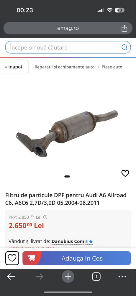 Filtru particule Audi A6 C6 3.0/2.7 TDI