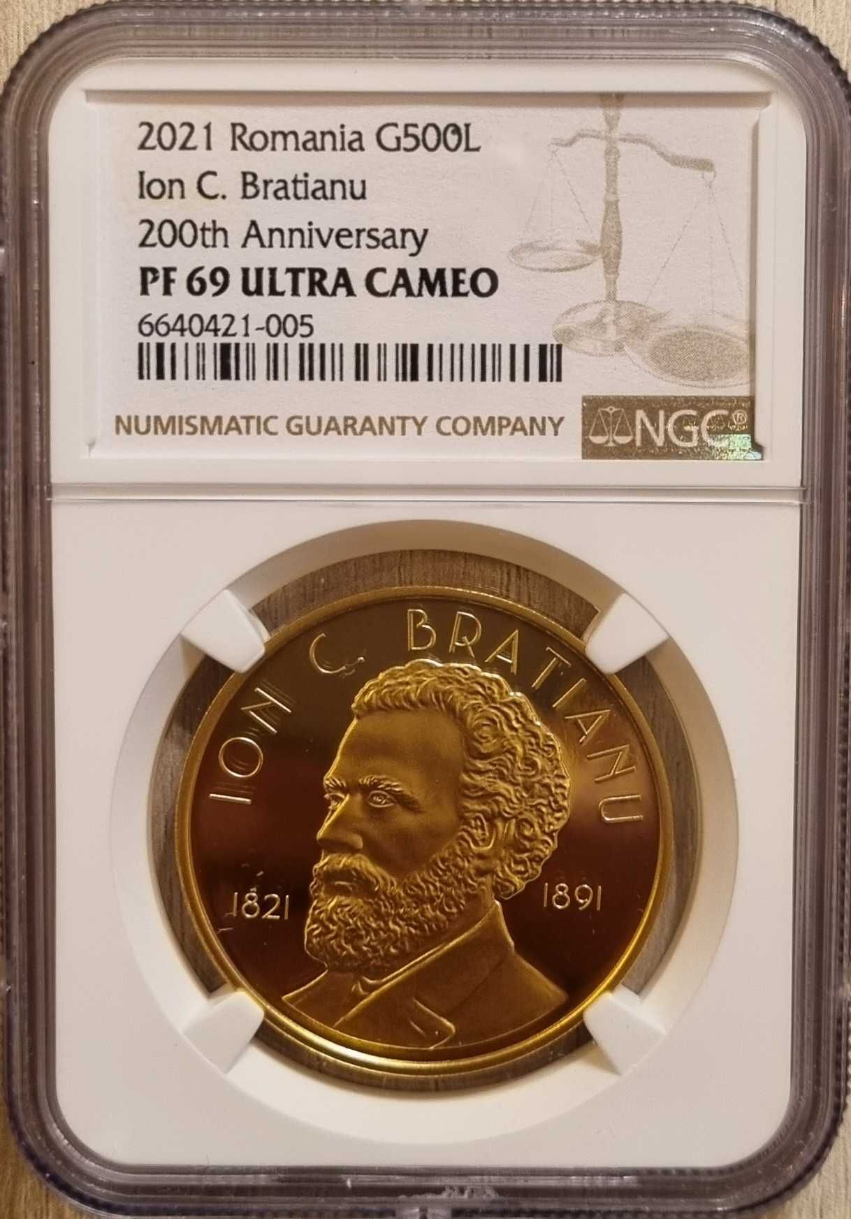 Moneda BNR 500 lei aur, Ion C Bratianu, gradata NGC PF 69