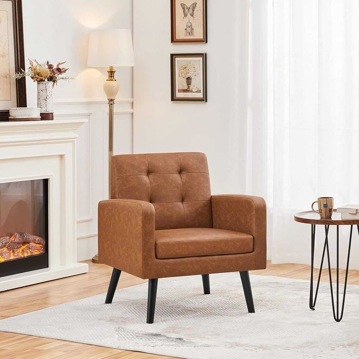 Fotoliu living piele ecologica, picioare din lemn |S 614138 Retro Brow