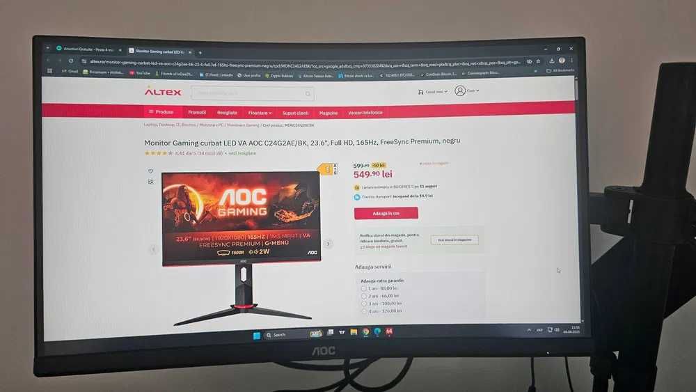 Monitor Gaming curbat 165 Hz
